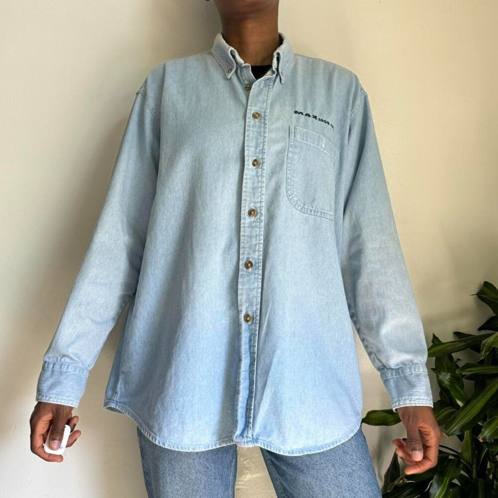 Vintage Lightweight Button Down Long Sleeves Deni… - image 4
